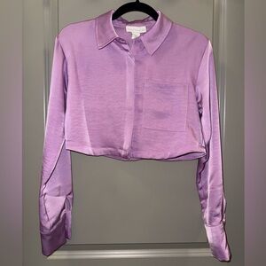 House of Harlow Lavender Satin Cropped Blouse/Cargos 2 Piece Set